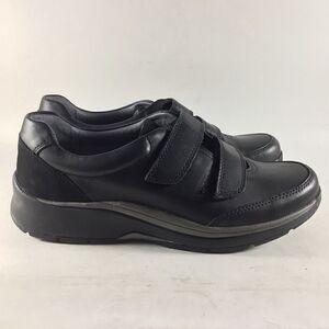 Aravon Pyper womens leather walking shoes two strap sneakers black size 8 B